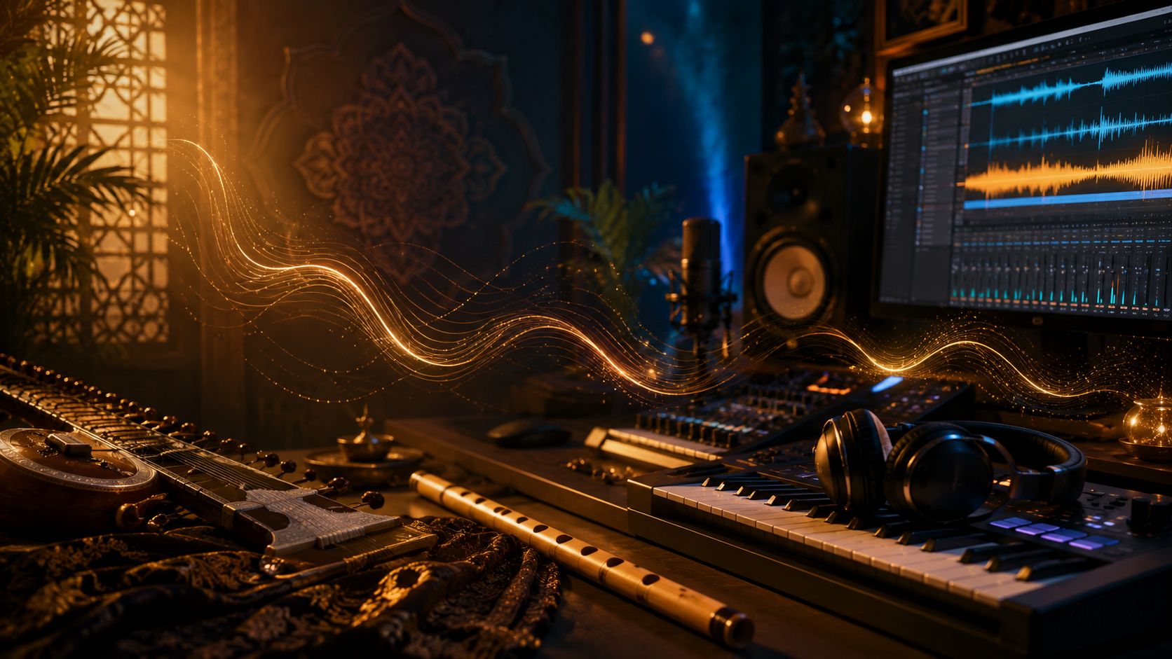 Premium sonic branding studio blending Indian soulful fusion with cinematic music production and modern audio design.