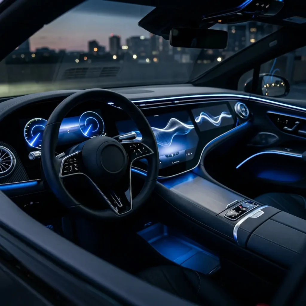 Luxury vehicle dashboard representing premium sonic branding.