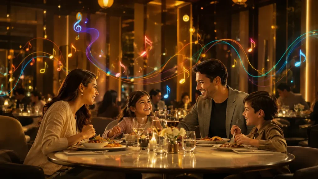 Restaurant scene illustrating how memorable music strengthens sonic branding.