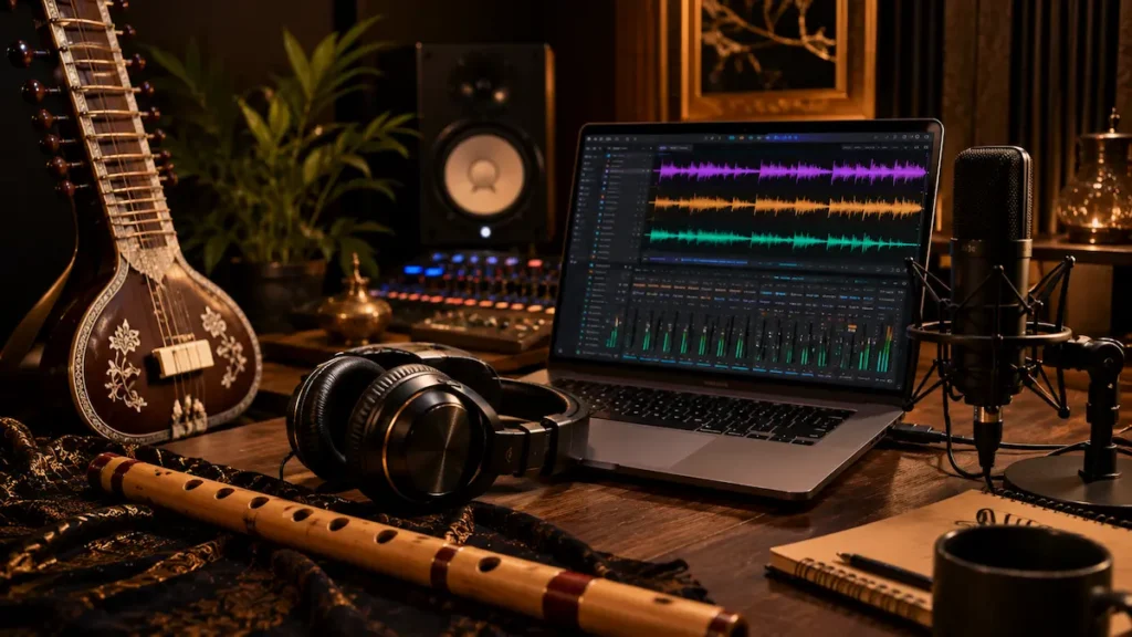 Audio branding workspace illustrating professional sonic branding and custom sound identity creation.